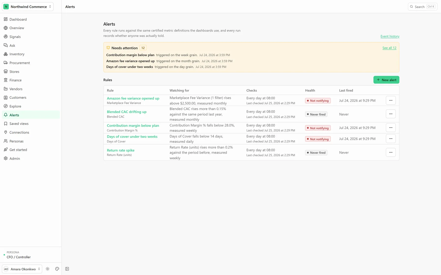 ERP AI — Alerts screen