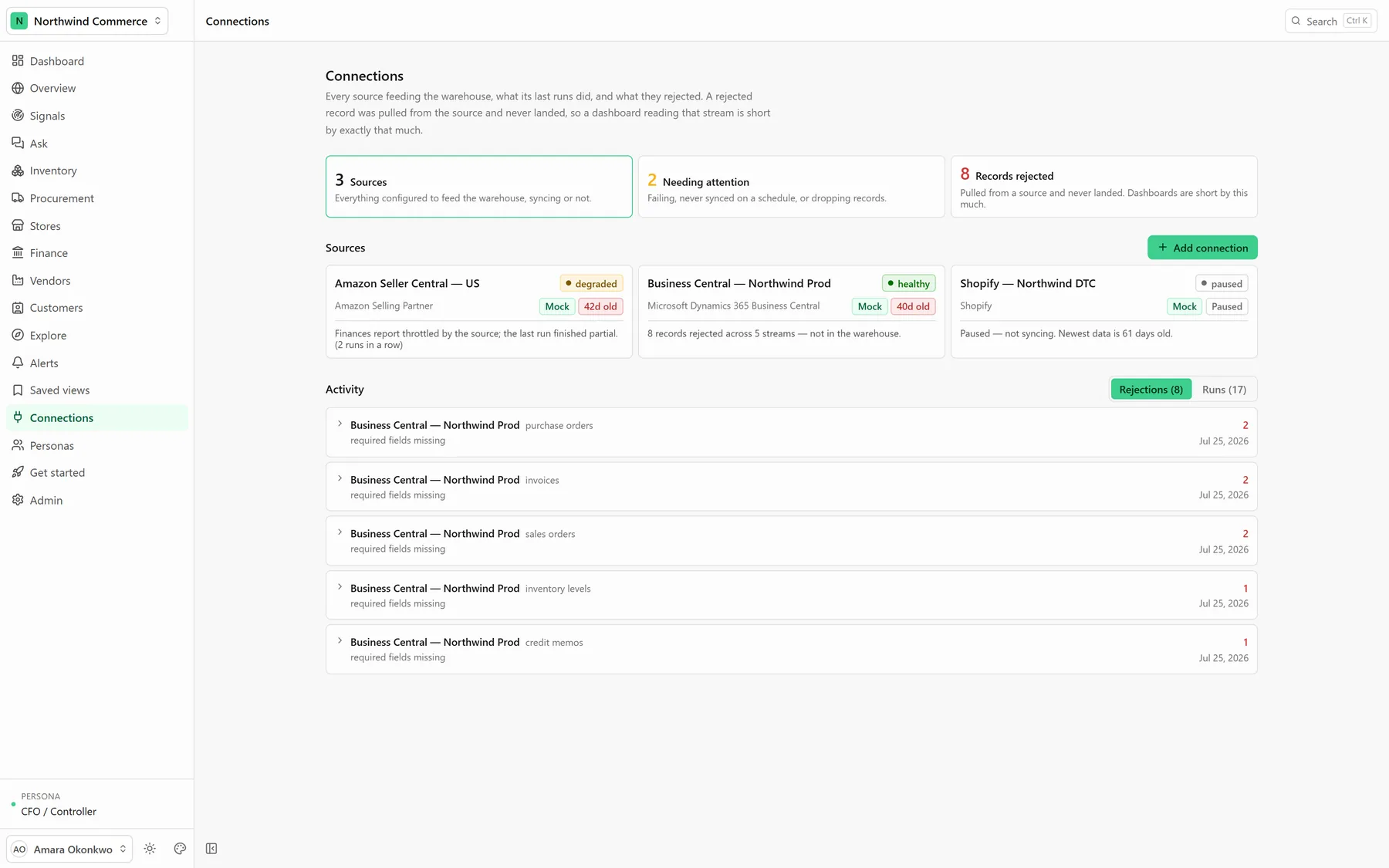ERP AI — Connections screen