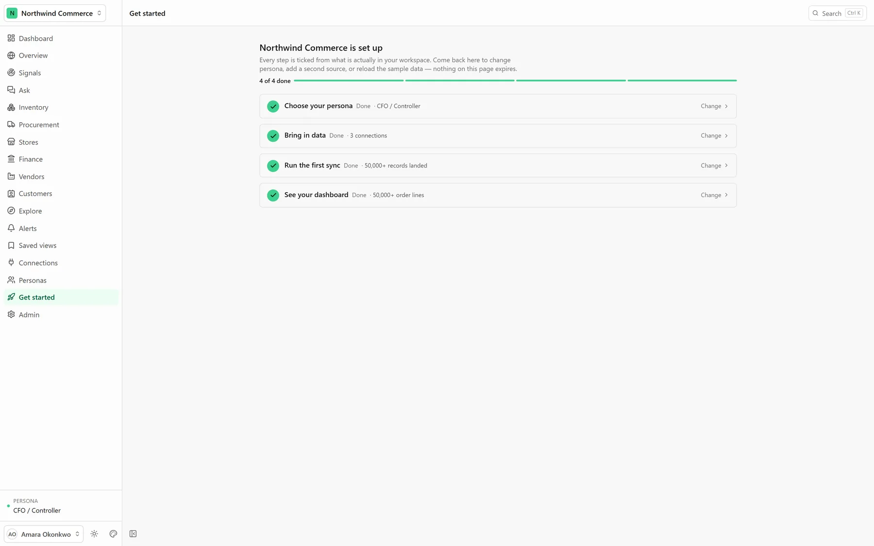 ERP AI — Get started screen