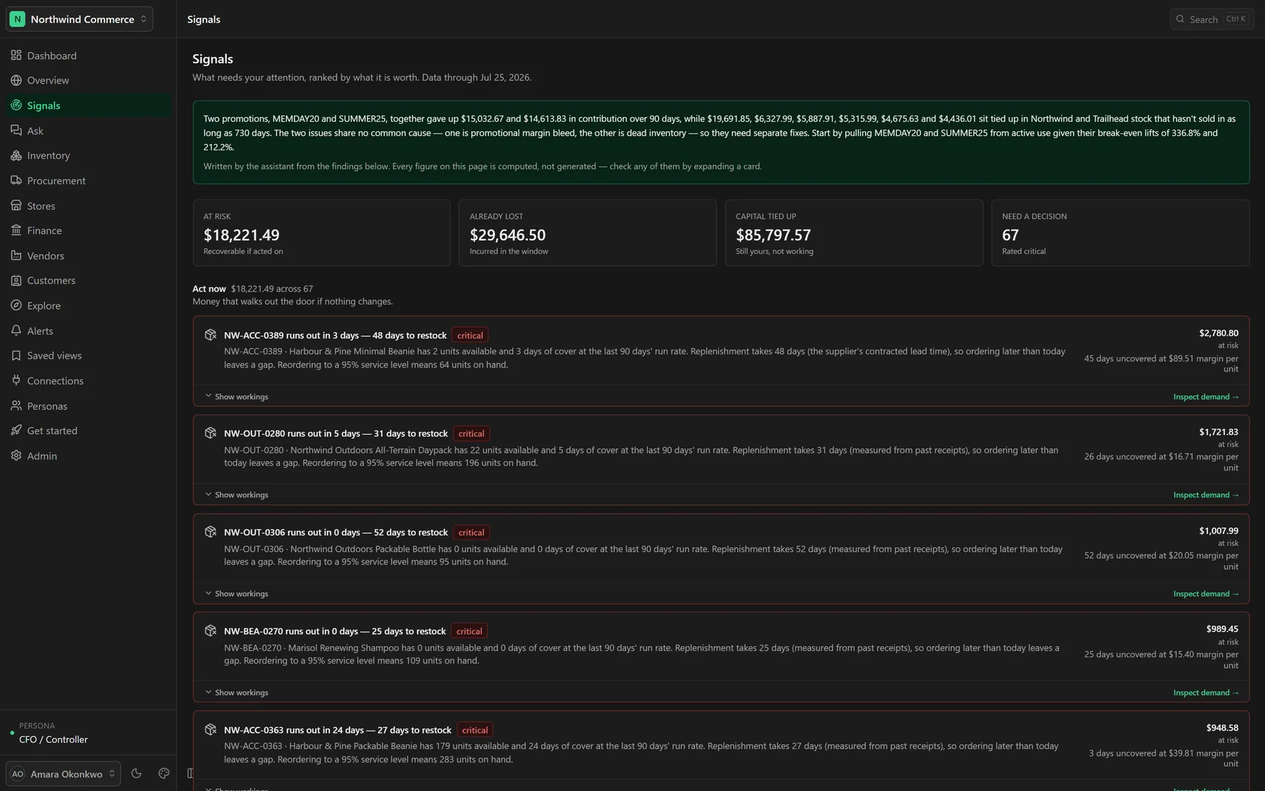 ERP AI — Signals screen