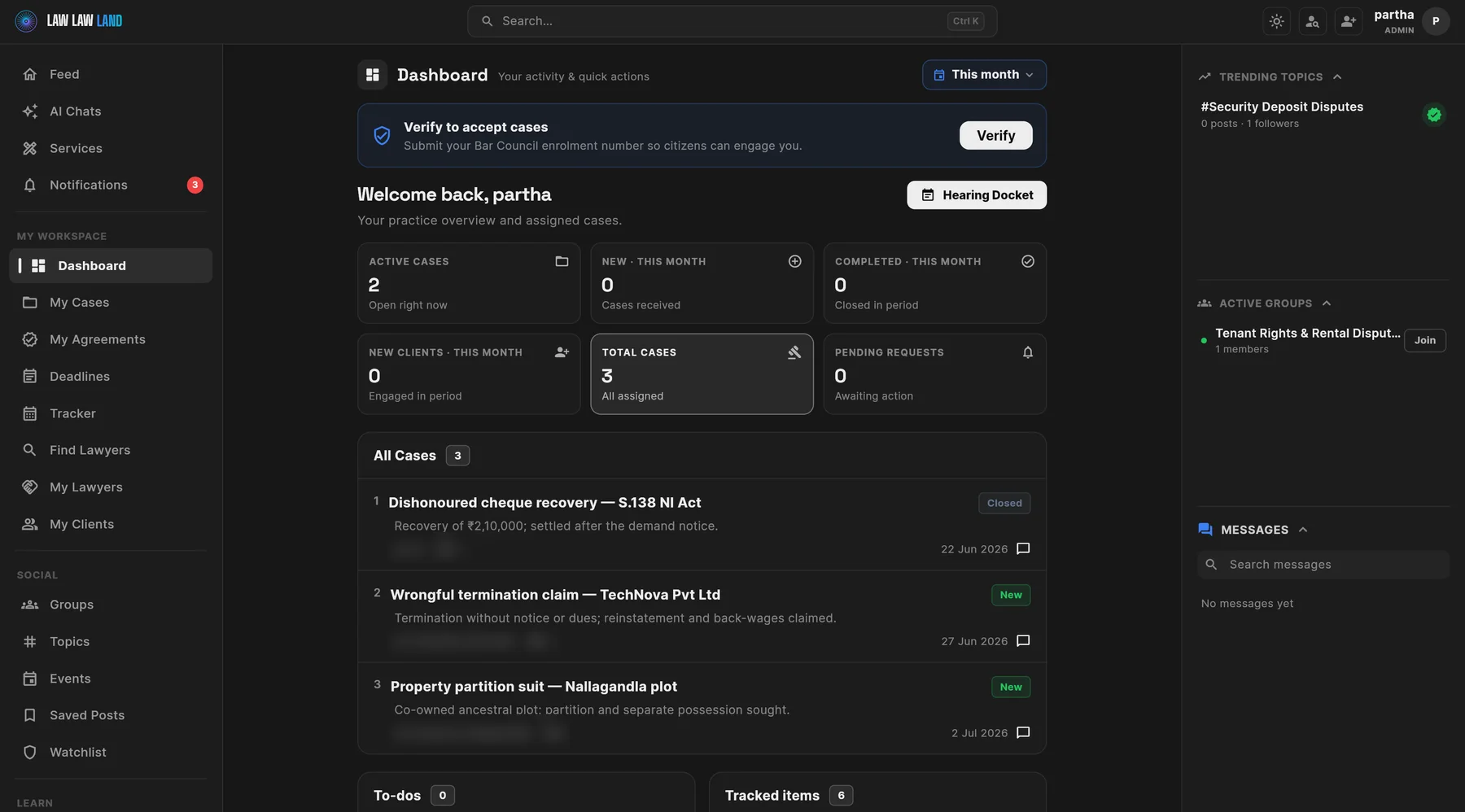 Lawlawland — Dashboard