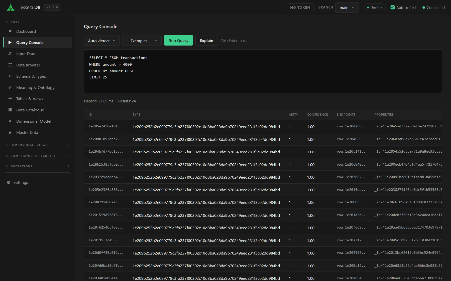 Tessera DB — Query Console