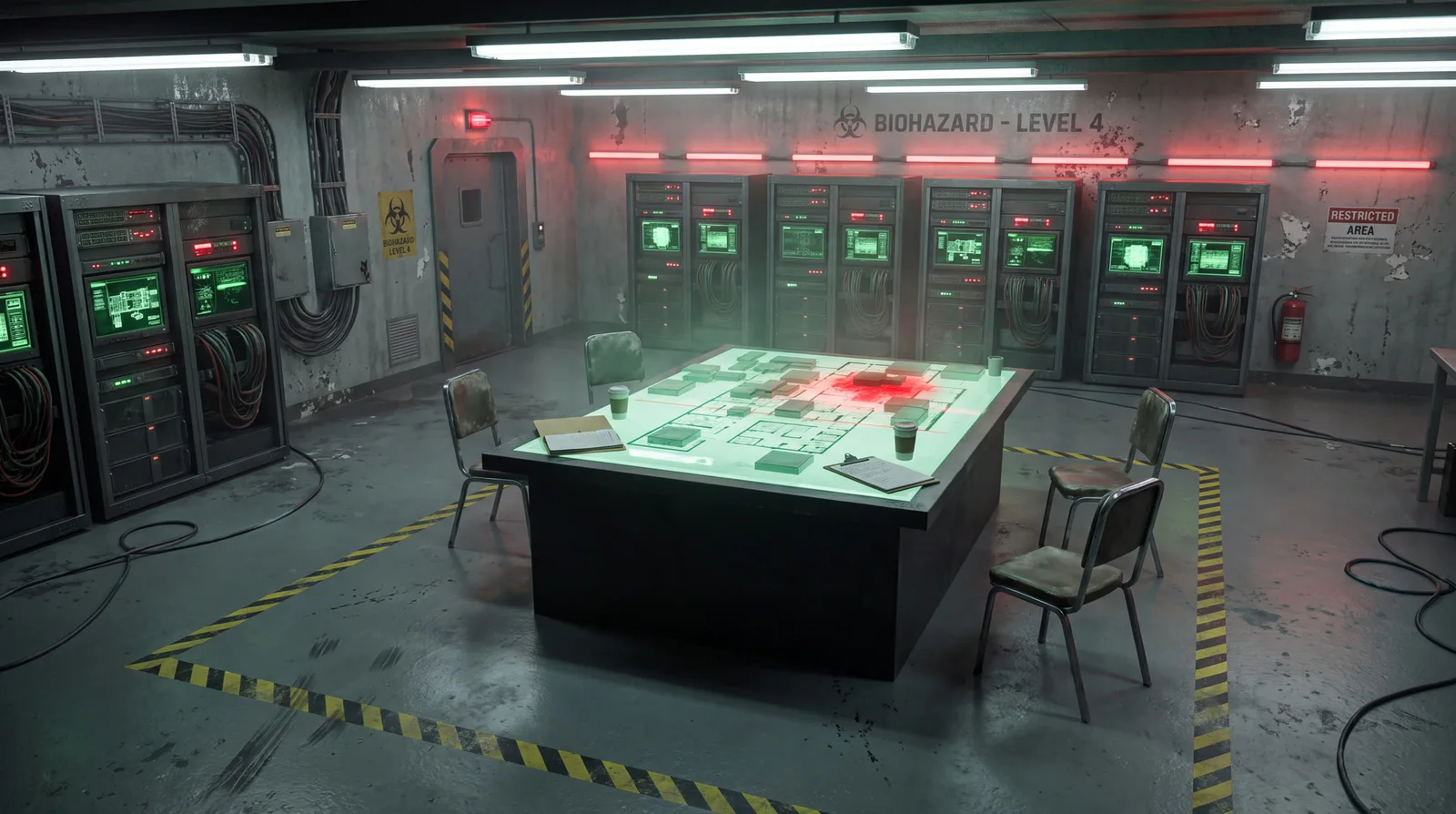 Greybox Previz to 4K AI Film — The war room, matched to previz